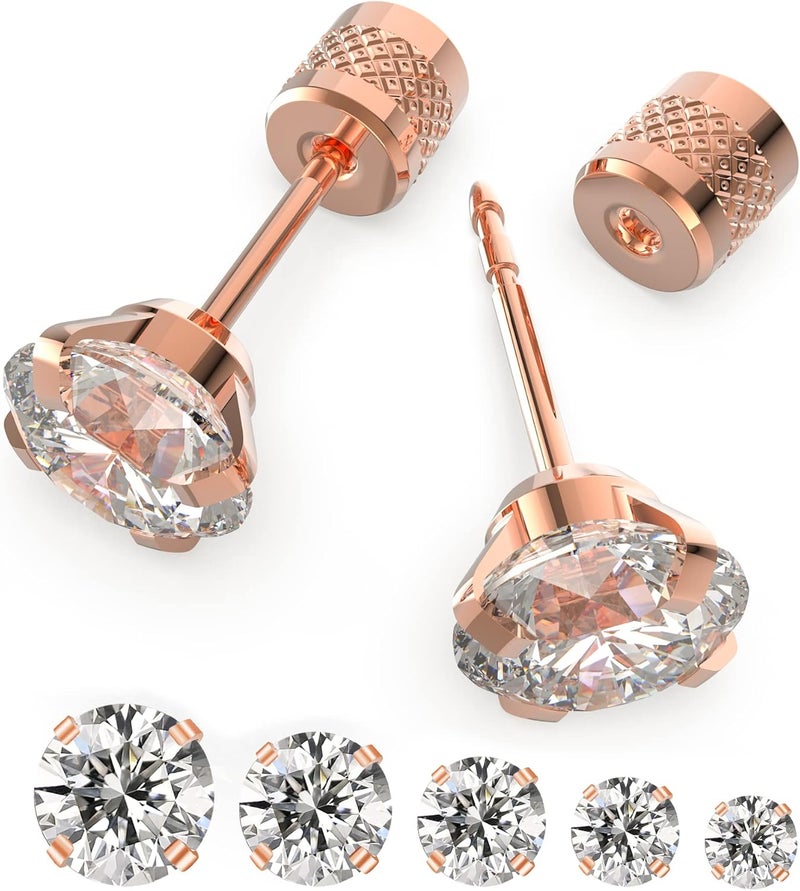 Yetonload 5-6 pairs Push-in Flat Back Stud Earrings Hypoallergenic Surgical Stainless Steel Cubic Zirconia Earrings Studs Set Multi-Pack, CZ Stud Earrings for Women Men Trendy Cartilage Stud Earrings 2-8mm - Image 1